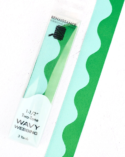 Wavy Webbing in Ocean Wave  - 1-1/2" width - by Renaissance Ribbons - 3 YD PACK