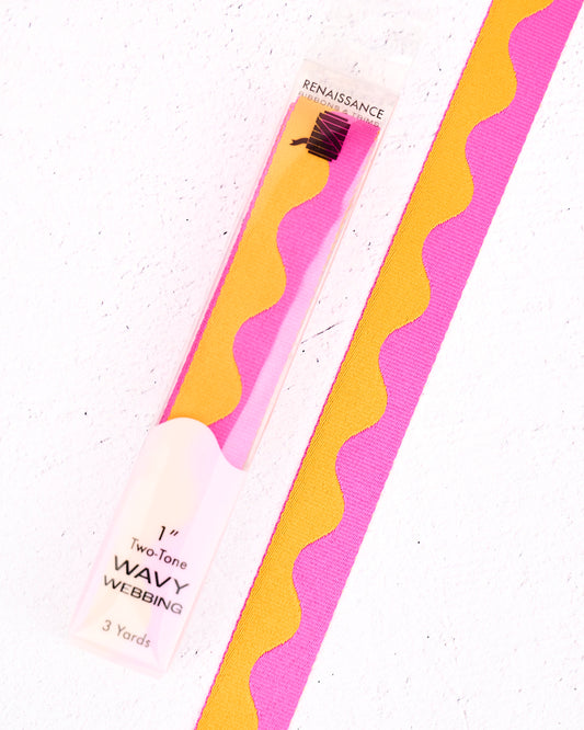 Wavy Webbing in Pink Lemonade - 1" width - by Renaissance Ribbons - 3 YD PACK