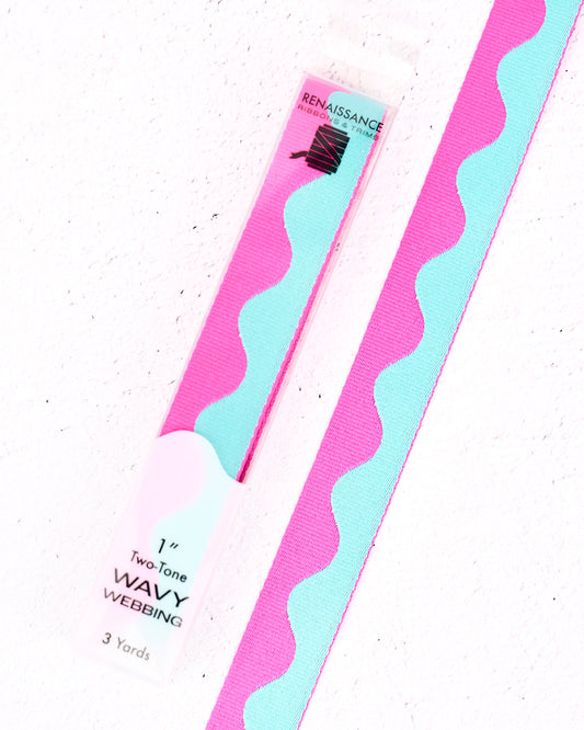 Wavy Webbing in Poolside - 1" width - by Renaissance Ribbons - 3 YD PACK