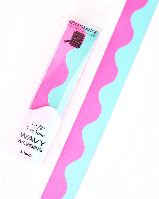 Wavy Webbing in Poolside - 1-1/2" width - by Renaissance Ribbons - 3 YD PACK