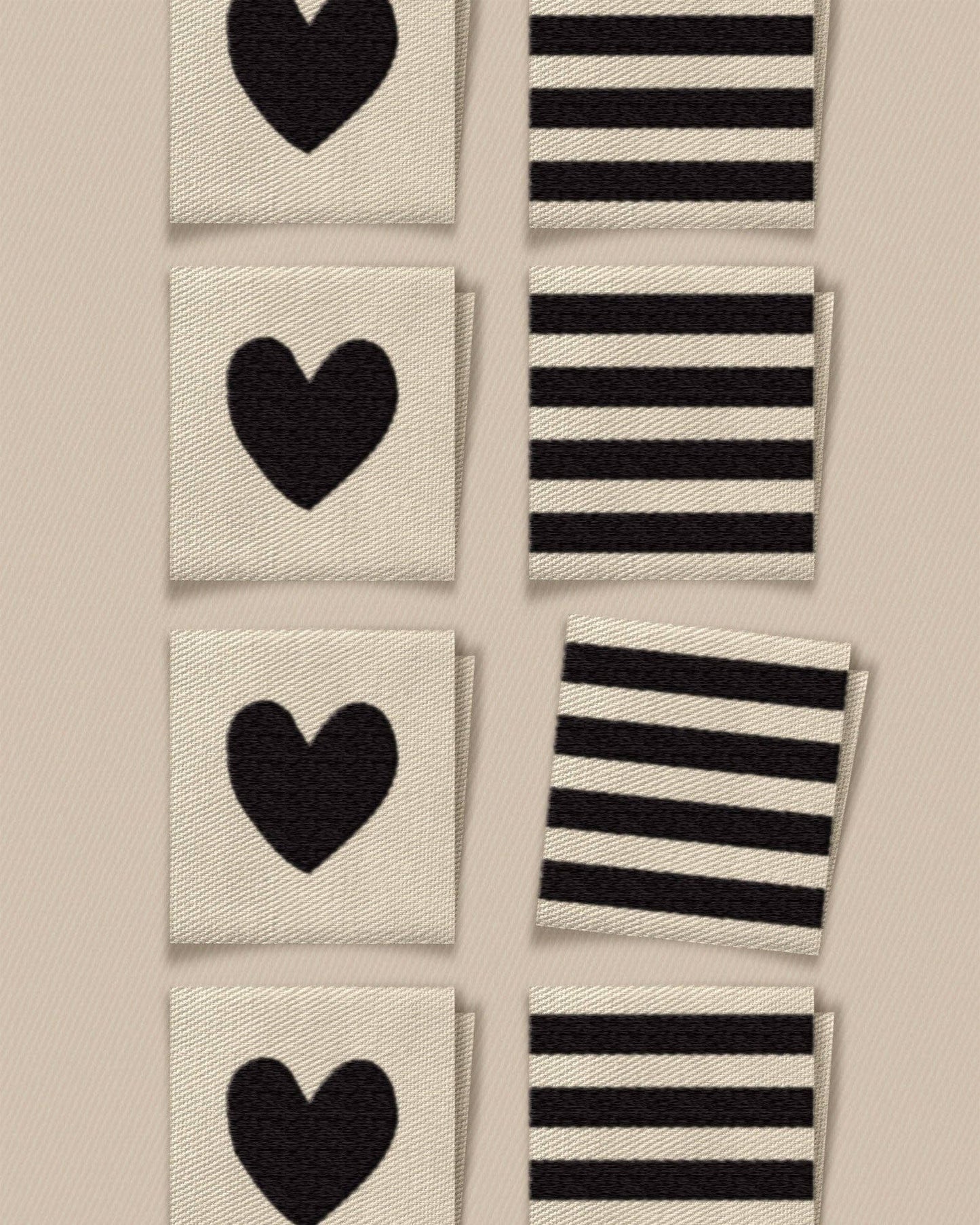 Black Heart and Stripe Square Garment Labels: Set of 8