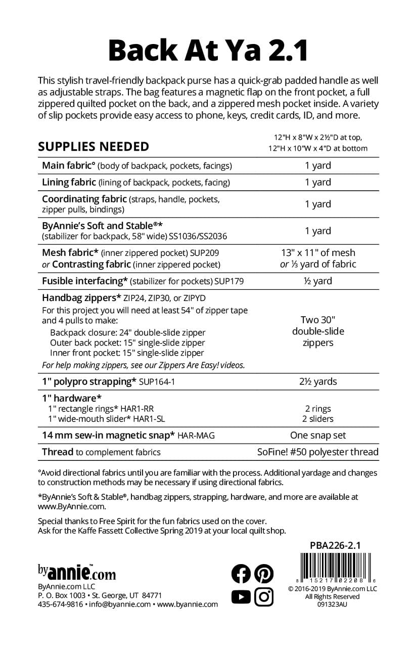 Back at Ya 2.0 - Patterns by Annie - Paper Pattern - PBA226