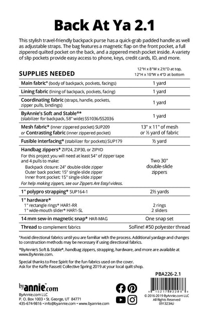 Back at Ya 2.0 - Patterns by Annie - Paper Pattern - PBA226