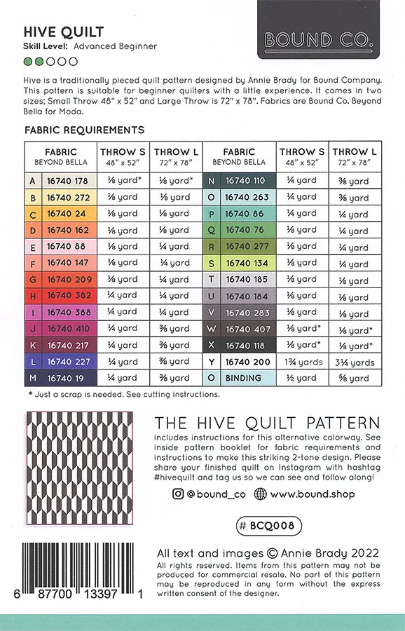 Hive - Bound Co. - Quilt Pattern - Paper Pattern