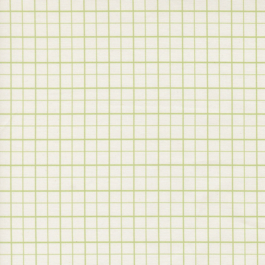Moda's green geometric grid on cream Bonbon Jar by Jen Kingwell cotton quilting fabric.