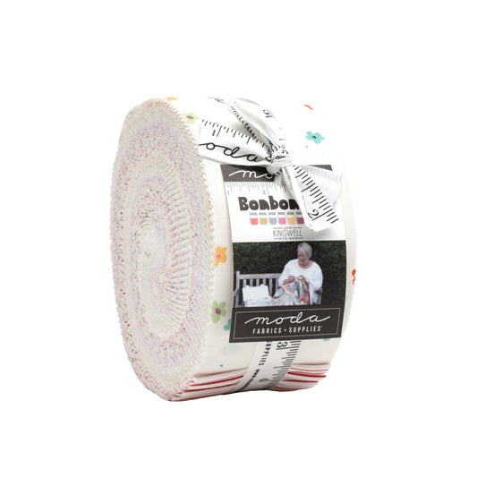 Moda's Bonbon Jar Jelly Roll by Jen Kingwell. 40 strips of cotton quilting fabric. SKU 18278JR