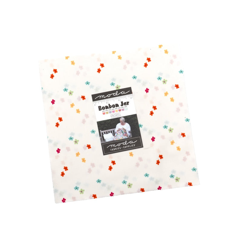 Moda's Bonbon Jar Layer Cake by Jen Kingwell. 42 squares of cotton quilting fabric. SKU 18278LC.