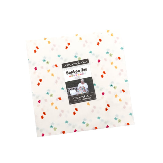Moda's Bonbon Jar Layer Cake by Jen Kingwell. 42 squares of cotton quilting fabric. SKU 18278LC.