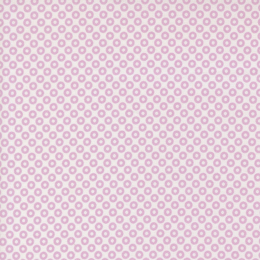 Moda's mauve geometric circles Bonbon Jar by Jen Kingwell cotton quilting fabric with ivory background.