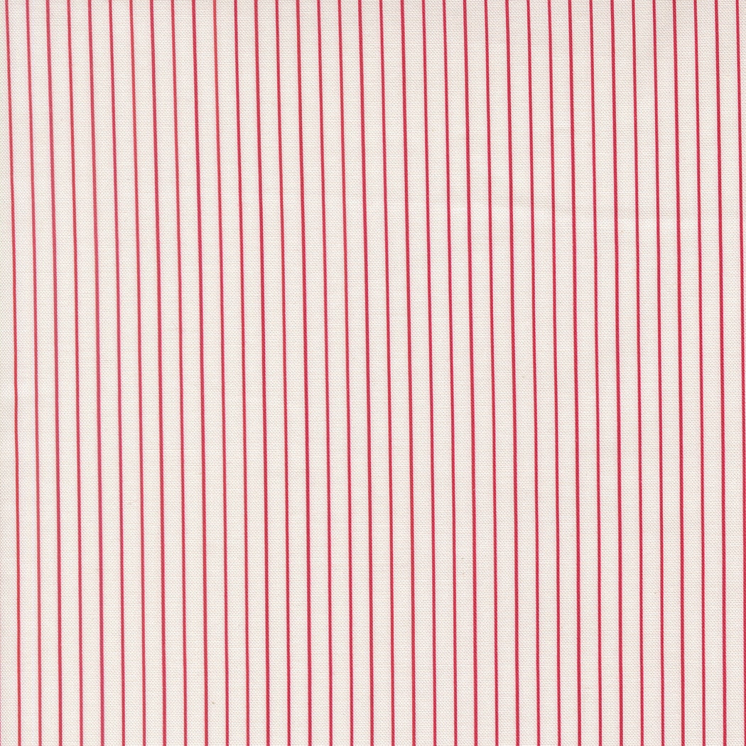 Moda's thin vertical red stripes evenly spaced across a cream background Bonbon Jar by Jen Kingwell cotton quilting fabric.