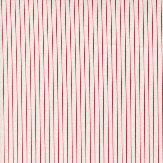 Moda's thin vertical red stripes evenly spaced across a cream background Bonbon Jar by Jen Kingwell cotton quilting fabric.