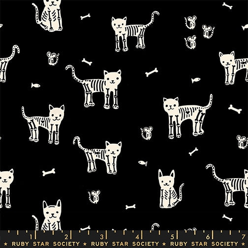 My Pet Skeleton Black - Boo Valley by Ruby Star Society - Half Yard Fabric (Preorder)