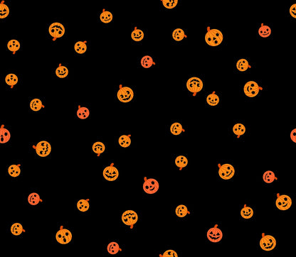 Whimsical halloween jack-o'-lanterns on black Boo Valley by Ruby Star Society's Alexia Abegg cotton quilting fabric. Features pumpkin orange.