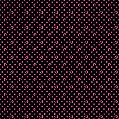 Pink moons and stars on black Boo Valley by Ruby Star Society's Alexia Abegg playful celestial nursery cotton quilting fabric