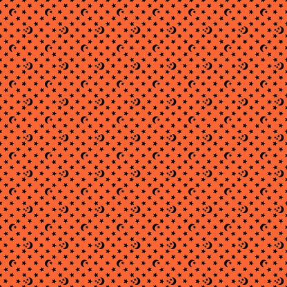 Halloween moons and stars on Florida orange cotton quilting fabric from the Boo Valley collection by Ruby Star Society's Alexia Abegg.