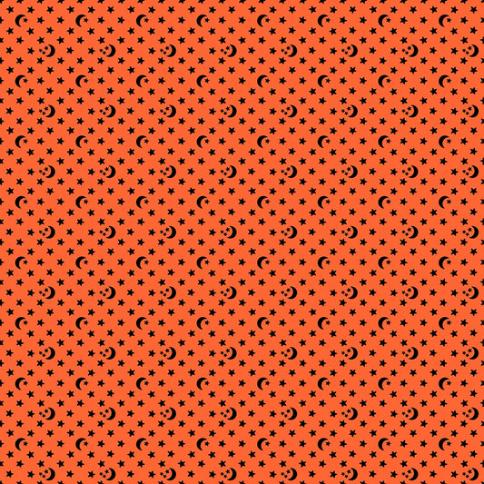 Halloween moons and stars on Florida orange cotton quilting fabric from the Boo Valley collection by Ruby Star Society's Alexia Abegg.