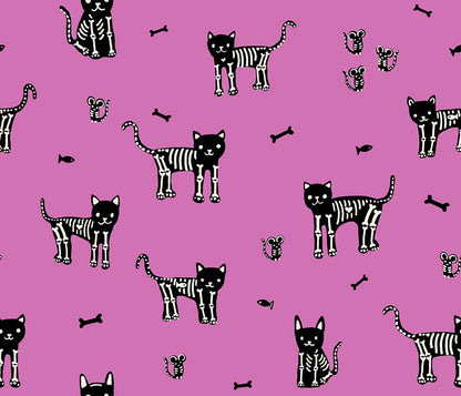 Moda's Halloween skeleton cats, mice, bones, and fish on heliotrope Boo Valley by Ruby Star Society's Alexia Abegg cotton quilting fabric.