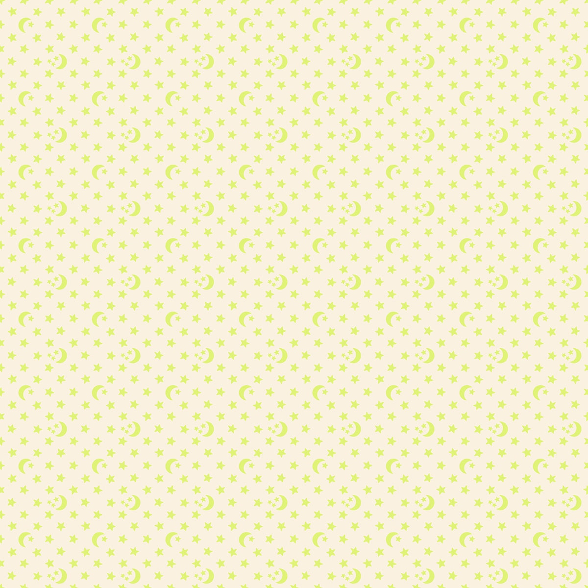 Moda's neon yellow stars and moons on pale cream Boo Valley by Ruby Star Society's Alexia Abegg cotton quilting fabric.
