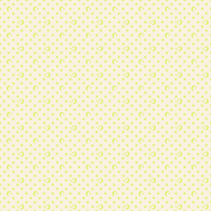 Moda's neon yellow stars and moons on pale cream Boo Valley by Ruby Star Society's Alexia Abegg cotton quilting fabric.