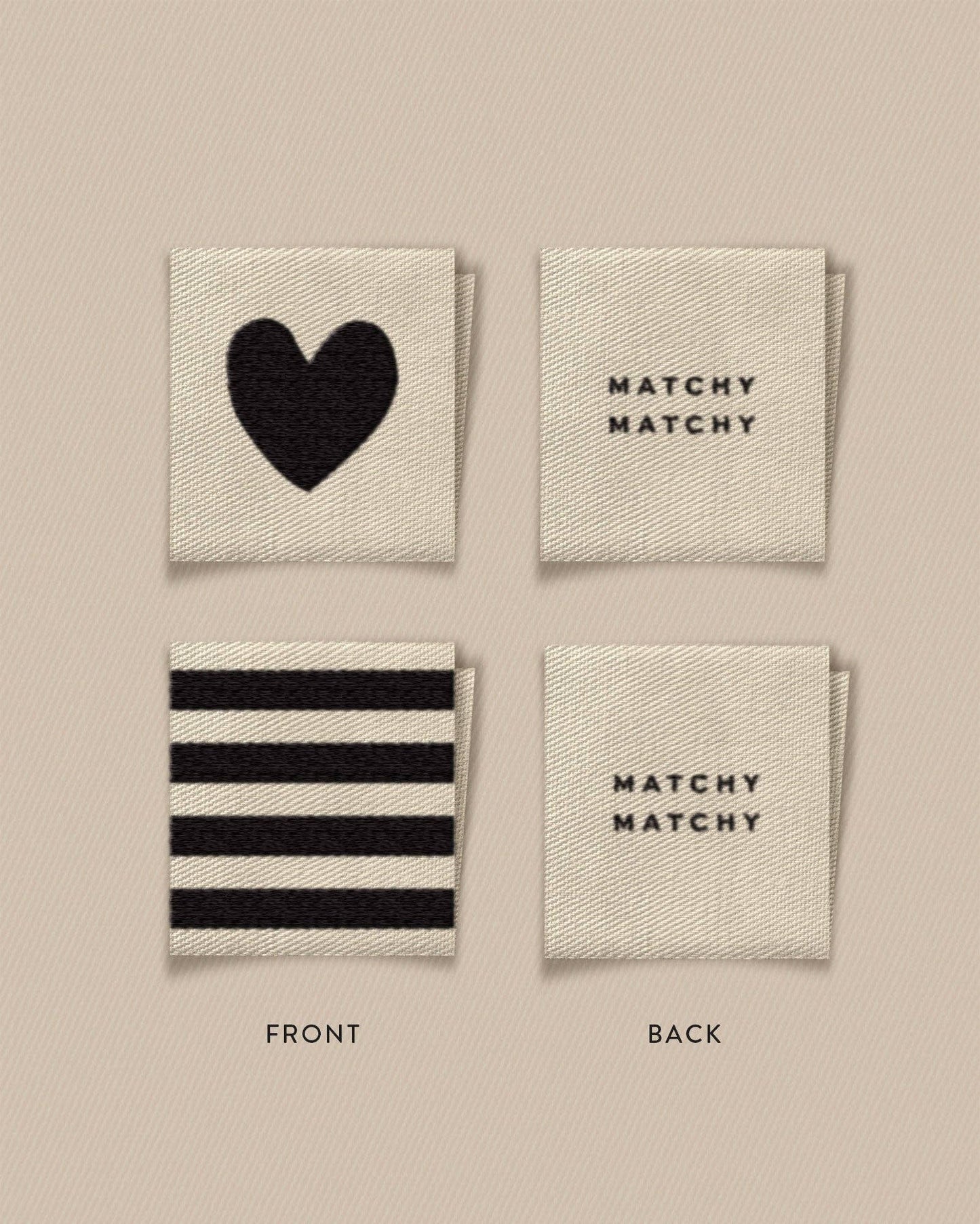 Black Heart and Stripe Square Garment Labels: Set of 8