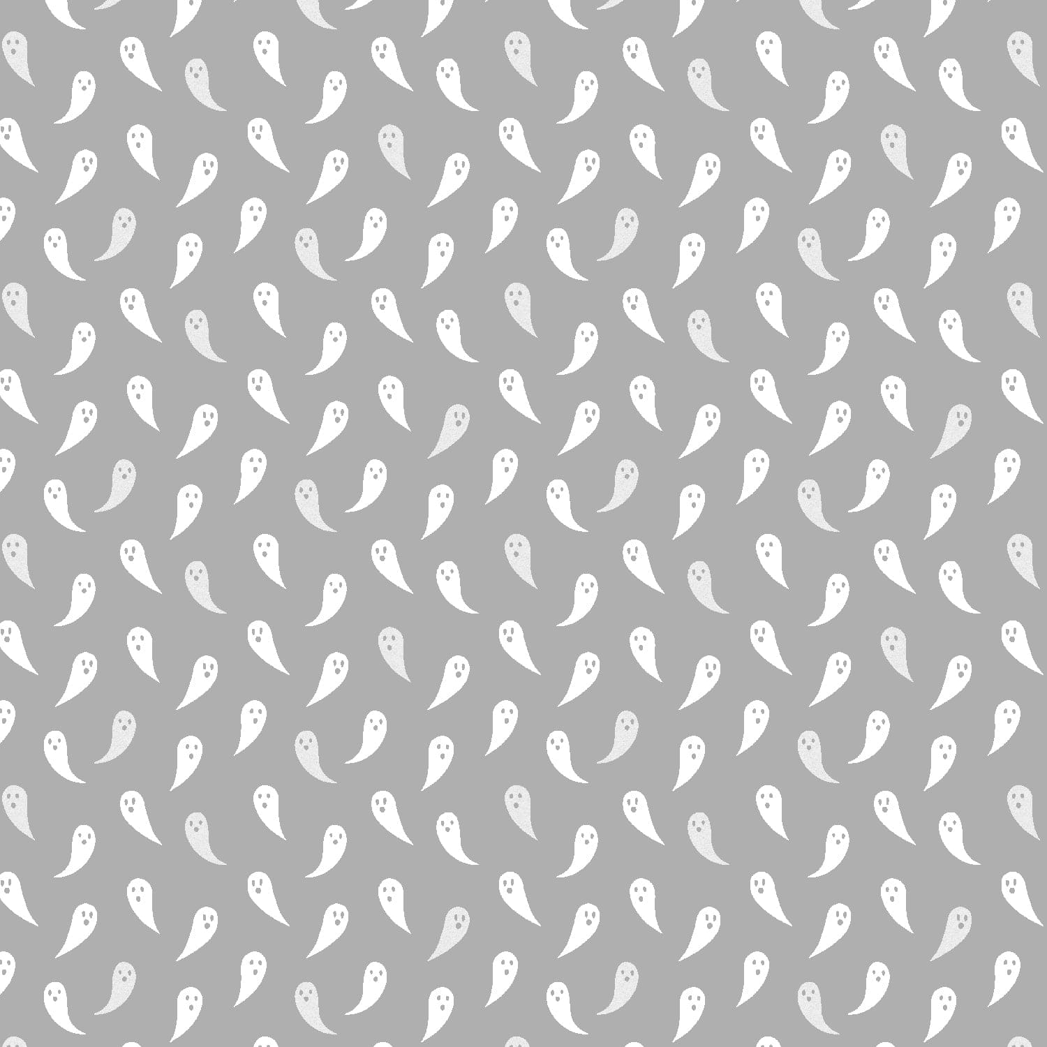 Cotton quilting fabric pattern called 'Boo...I'm a Ghost'. Part of the 'School of Magic' fabric collection. Designed by Carys Mula for fabric company Cotton and Steel. SKU: CM104-PA3P. 44-45 inch width.