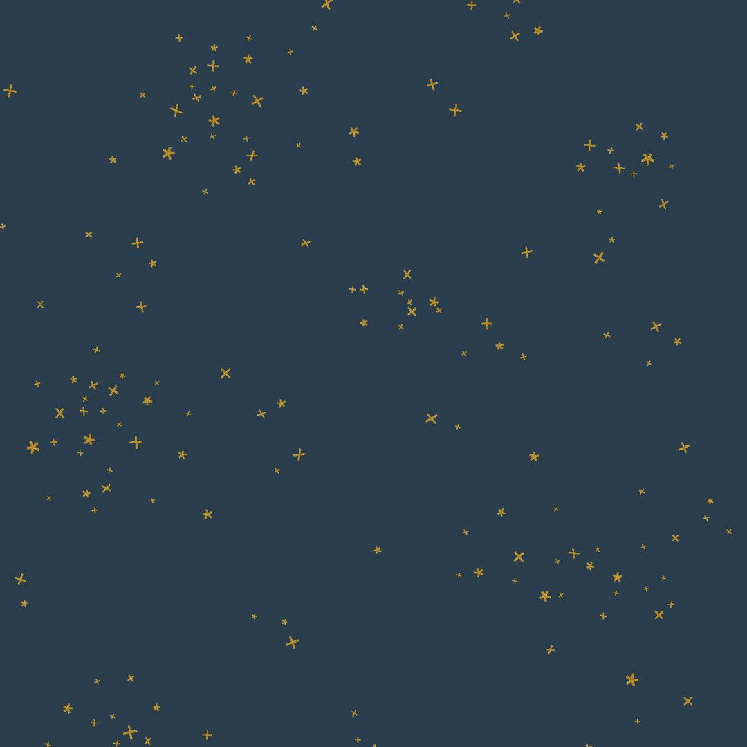 Cotton quilting fabric pattern called 'Freckles in Midnight Metallic'. Part of the 'Cotton + Steel Basics' fabric collection. Designed by Cotton + Steel for fabric company Cotton + Steel. SKU: CS100-MI12M. 44-45 inch width.