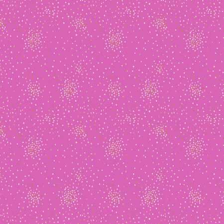 Cotton quilting fabric pattern called 'Clusters in Perfect Pink Metallic'. Part of the 'By the Glow of the Moon' fabric collection. Designed by Cotton+Steel Collaborative for fabric company Cotton + Steel. SKU: CS107-PP10M. 44-45 inch width.