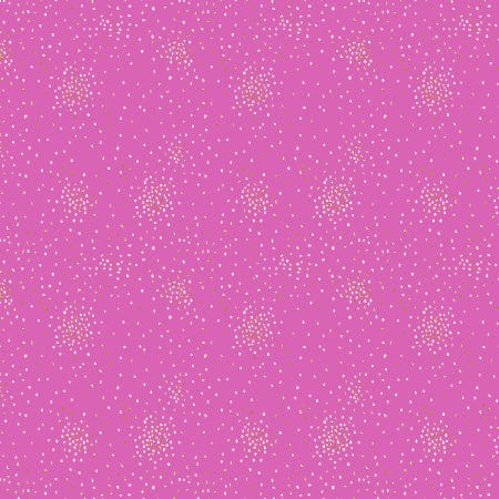 Cotton quilting fabric pattern called 'Clusters in Perfect Pink Metallic'. Part of the 'By the Glow of the Moon' fabric collection. Designed by Cotton+Steel Collaborative for fabric company Cotton + Steel. SKU: CS107-PP10M. 44-45 inch width.
