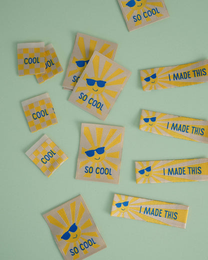 Sunny Cool Square and Rectangle Woven Garment Labels: Set of 8