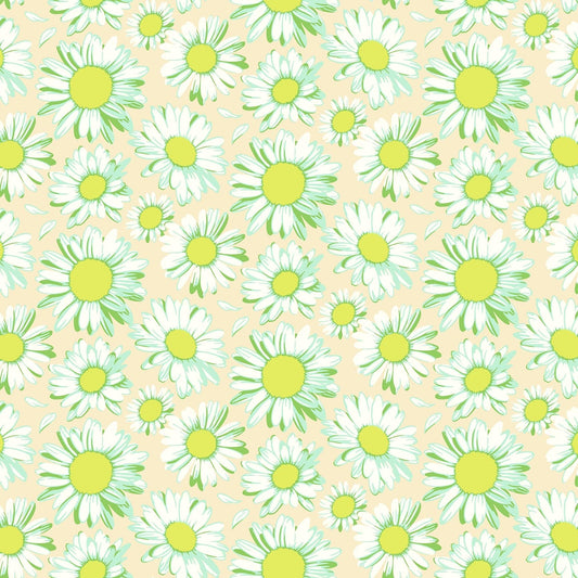 Sunshine Daisies in Ivory quilting fabric, part of the Daisy Crush fabric collection by Heather Bailey (SKU: 91281-12)