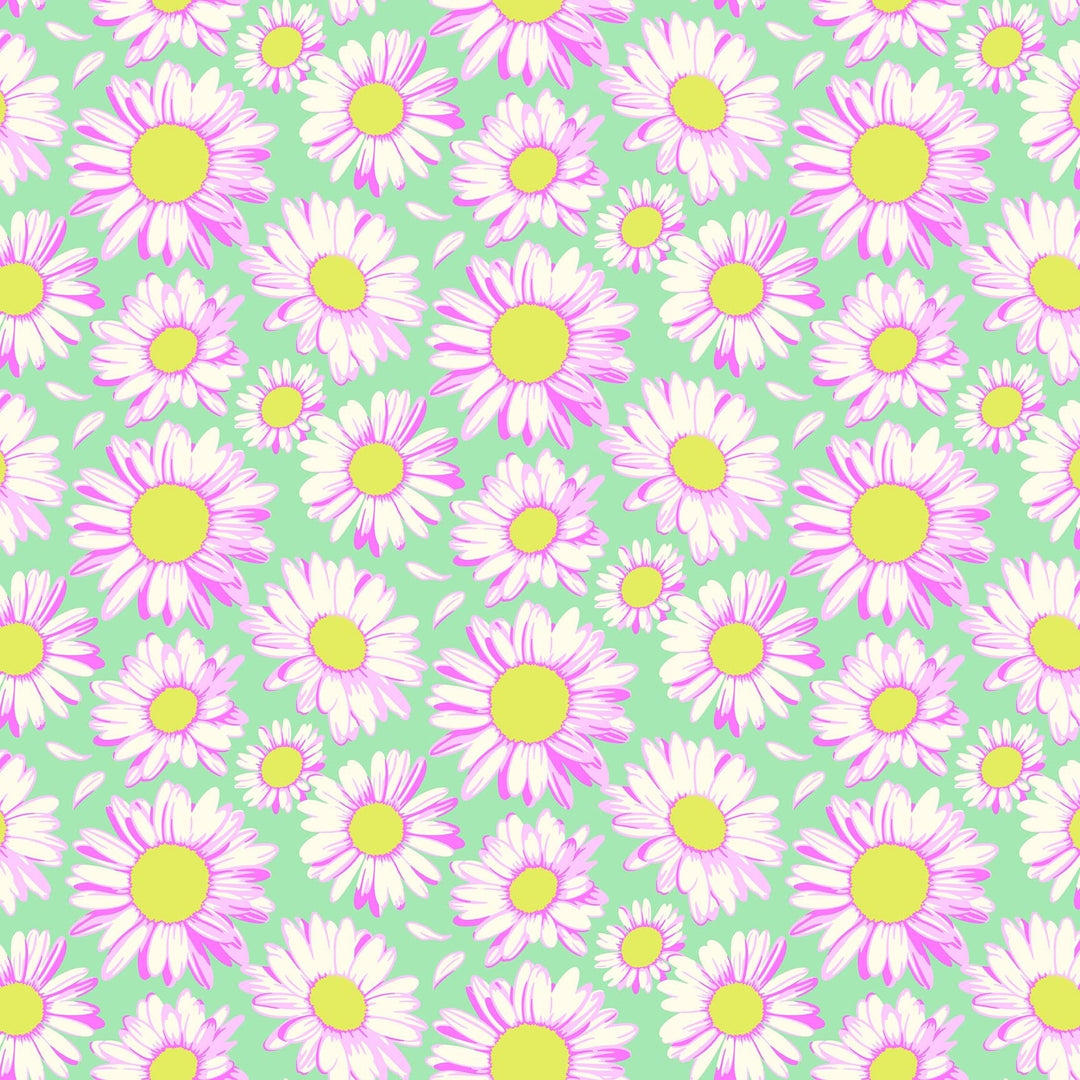 Sunshine Daisies in Sky quilting fabric, part of the Daisy Crush fabric collection by Heather Bailey (SKU: 91281-60)