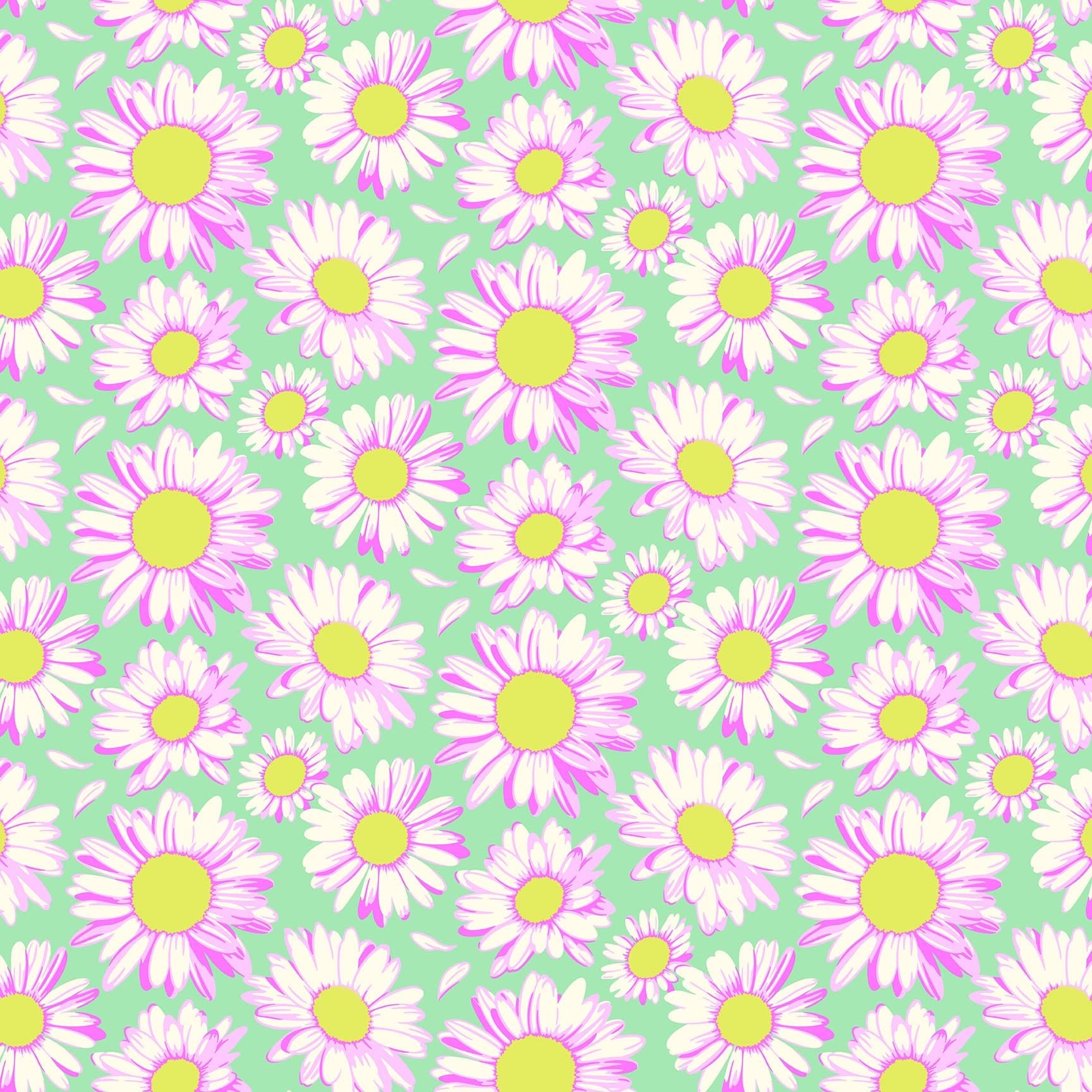 Sunshine Daisies in Sky quilting fabric, part of the Daisy Crush fabric collection by Heather Bailey (SKU: 91281-60)