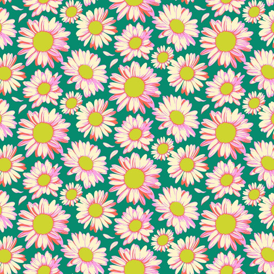 Sunshine Daisies in Emerald quilting fabric, part of the Daisy Crush fabric collection by Heather Bailey (SKU: 91281-64)