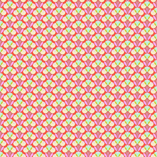 Best Buds in Clementine quilting fabric, part of the Daisy Crush fabric collection by Heather Bailey (SKU: 91282-56)