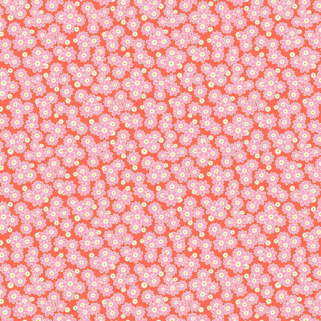 Dear Daisy in Clementine quilting fabric, part of the Daisy Crush fabric collection by Heather Bailey (SKU: 91284-56)