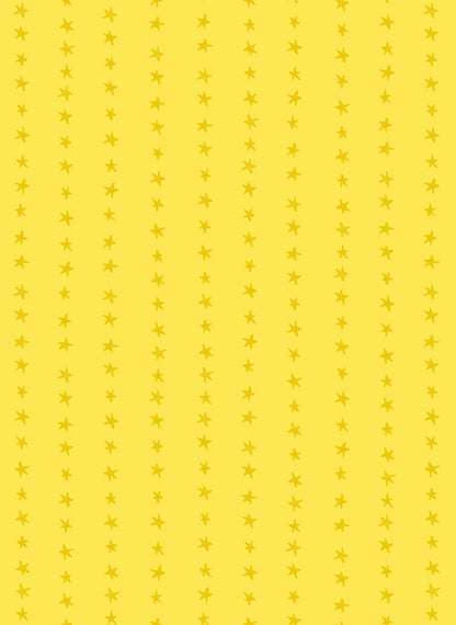 Moda's Daisy Days cotton quilting fabric with small yellow stars in rows on a bright chrome yellow background by Ruby Star Society's Alexia Abegg.