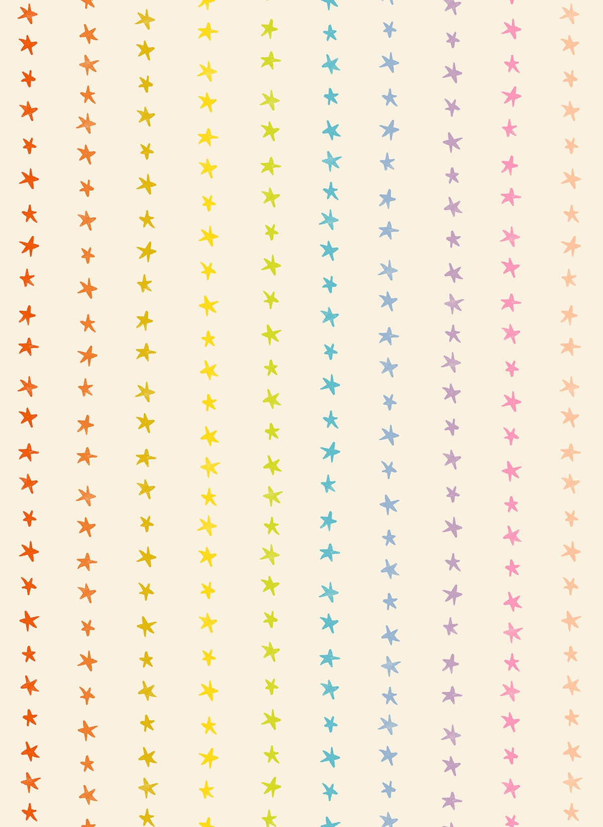Moda's rainbow stars on natural cotton quilting fabric with small hand-drawn stars in vertical stripes, Daisy Days by Ruby Star Society's Alexia Abegg.