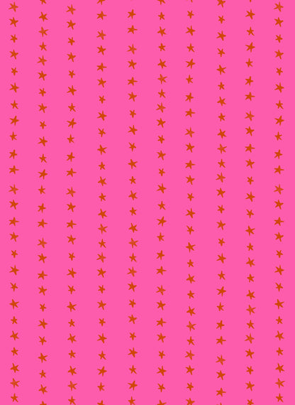 Moda's playful small hand-drawn orange stars on bright pink Daisy Days by Ruby Star Society's Alexia Abegg cotton quilting fabric.