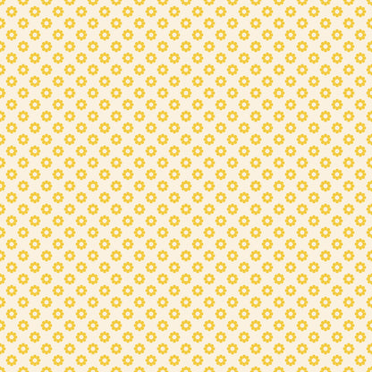 Small stylized yellow flowers with lighter centers on cream cotton quilting fabric. Moda's Daisy Days by Ruby Star Society's Alexia Abegg.