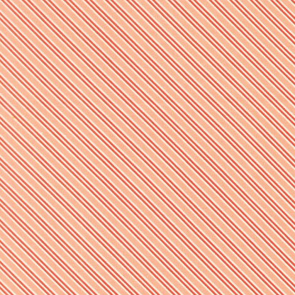 Moda's December Darling by My Sew Quilty Life cotton quilting fabric features cotton candy peach and coral red diagonal stripes with thin white accents.