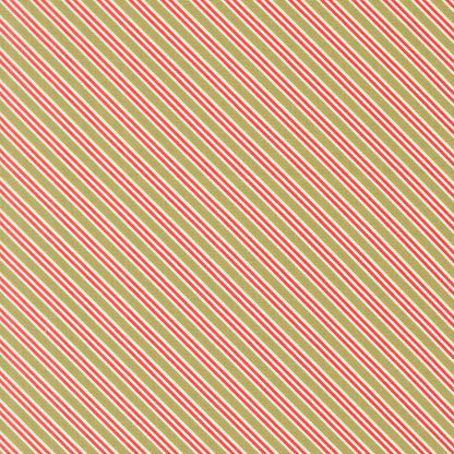 Moda's December Darling cotton quilting fabric. Christmas diagonal stripes in muted green, dusty rose, & cream by My Sew Quilty Life.