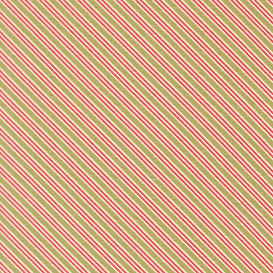 Moda's December Darling cotton quilting fabric. Christmas diagonal stripes in muted green, dusty rose, & cream by My Sew Quilty Life.