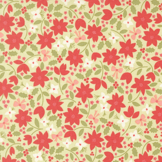 Moda's Christmas poinsettias with holly leaves and berries on cream December Darling by My Sew Quilty Life cotton quilting fabric.