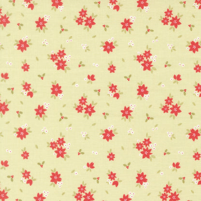 Moda's Christmas poinsettias, holly, and berries on leaf green December Darling by My Sew Quilty Life cotton quilting fabric.