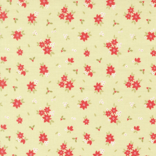 Moda's Christmas poinsettias, holly, and berries on leaf green December Darling by My Sew Quilty Life cotton quilting fabric.