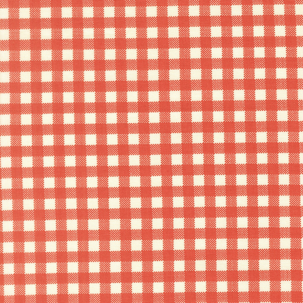 Moda's rose gingham check December Darling by My Sew Quilty Life cotton quilting fabric with small rose and cream squares.