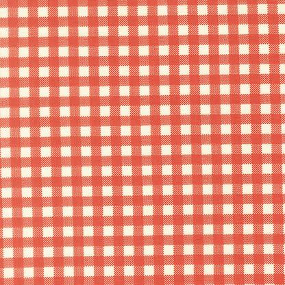 Moda's rose gingham check December Darling by My Sew Quilty Life cotton quilting fabric with small rose and cream squares.