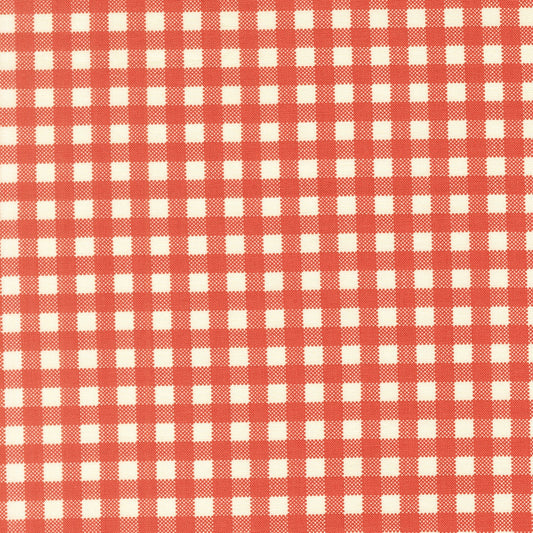 Moda's rose gingham check December Darling by My Sew Quilty Life cotton quilting fabric with small rose and cream squares.