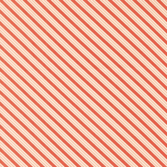 Moda's rose and pale peach diagonal stripes cotton quilting fabric from December Darling by My Sew Quilty Life.