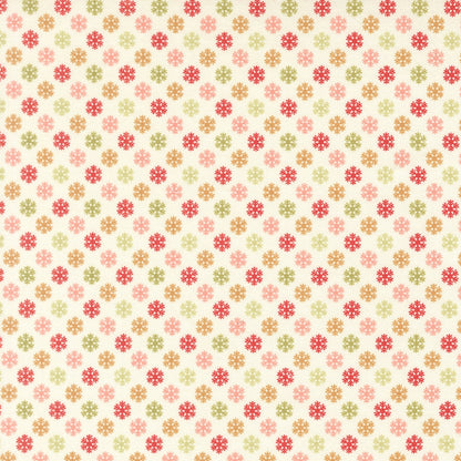 Moda's Christmas snowflakes on cream December Darling by My Sew Quilty Life cotton quilting fabric, with muted red, green, orange, pink.